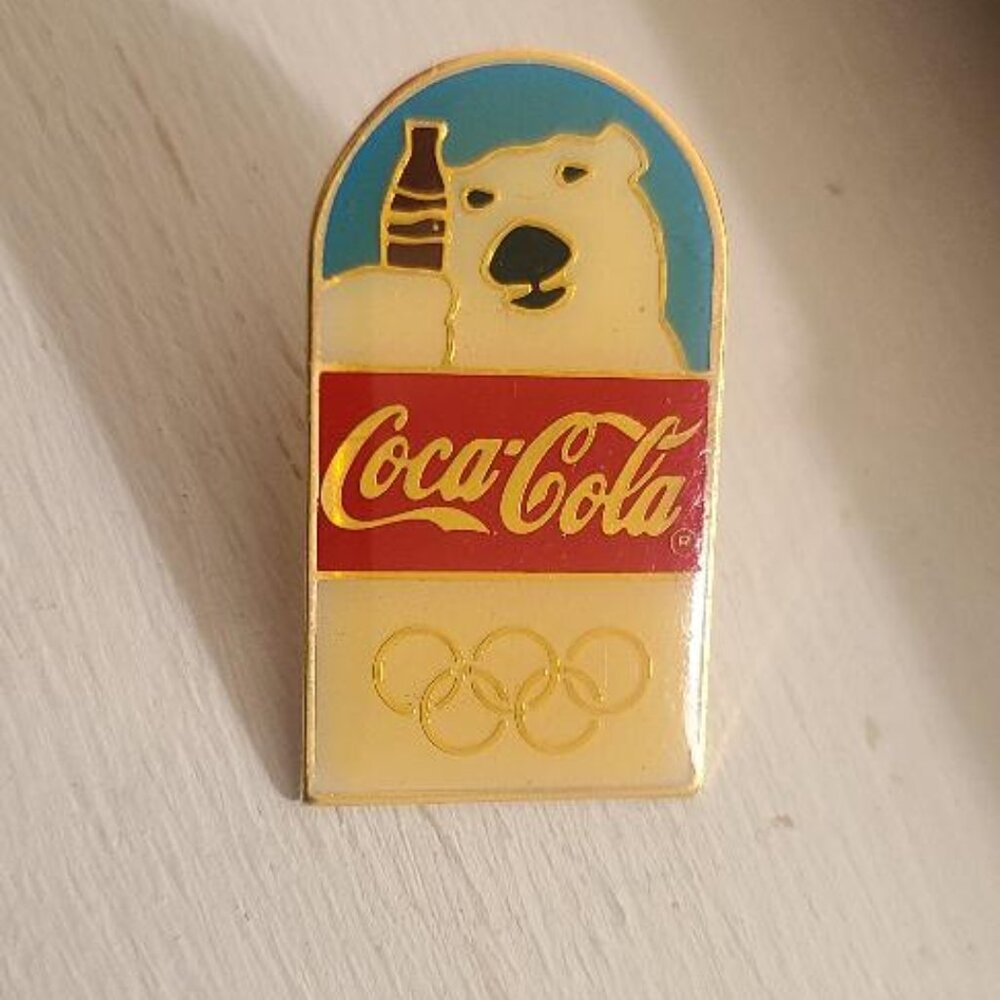 🥉 Lillehammer Norway Olympics 1994 Vintage Lapel Pin - Coke Coca Cola  Bear